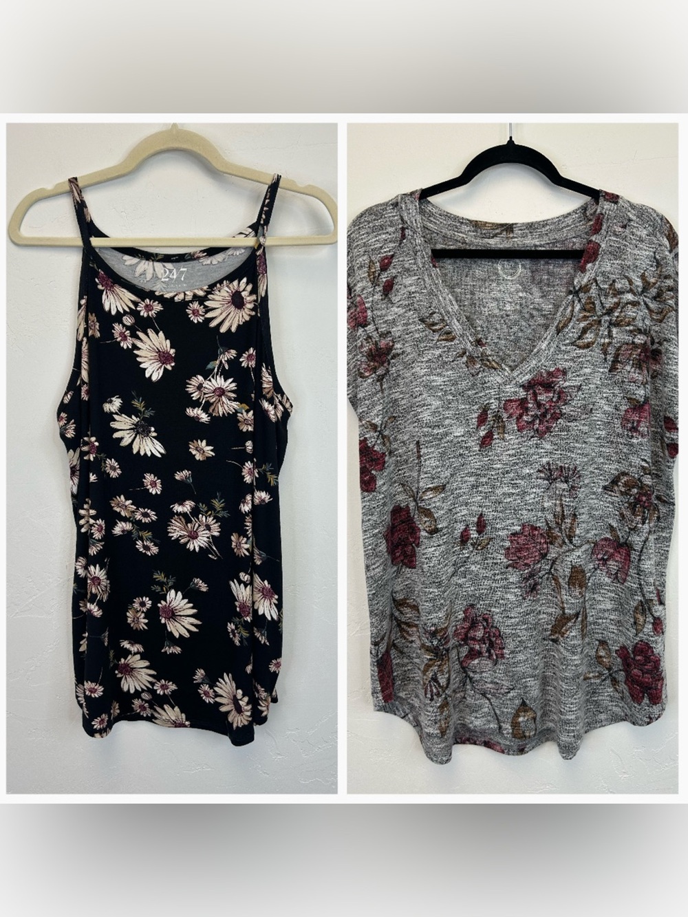 Bundle of 2 Floral Lightweight‎ Tops NWT Size XL Gray Black Garden Whimsical